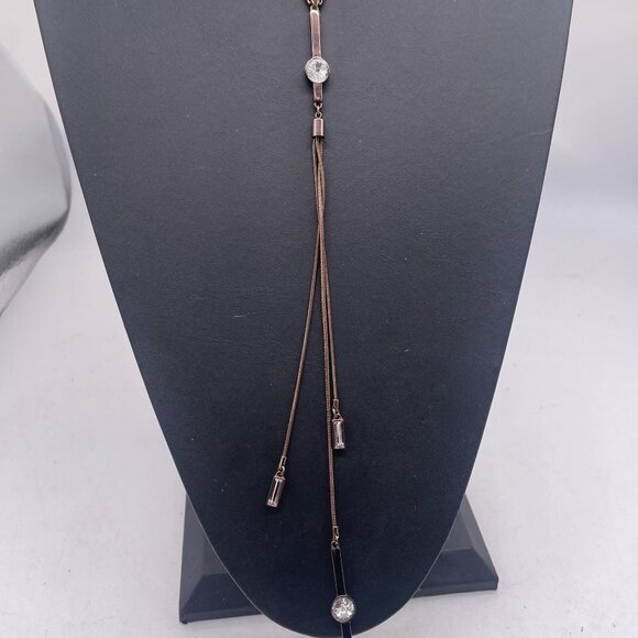 NWT WHBM Crystal from Swarovski Lariat Y Drop Tassel Necklace Rose Tone Classic - Picture 2 of 10